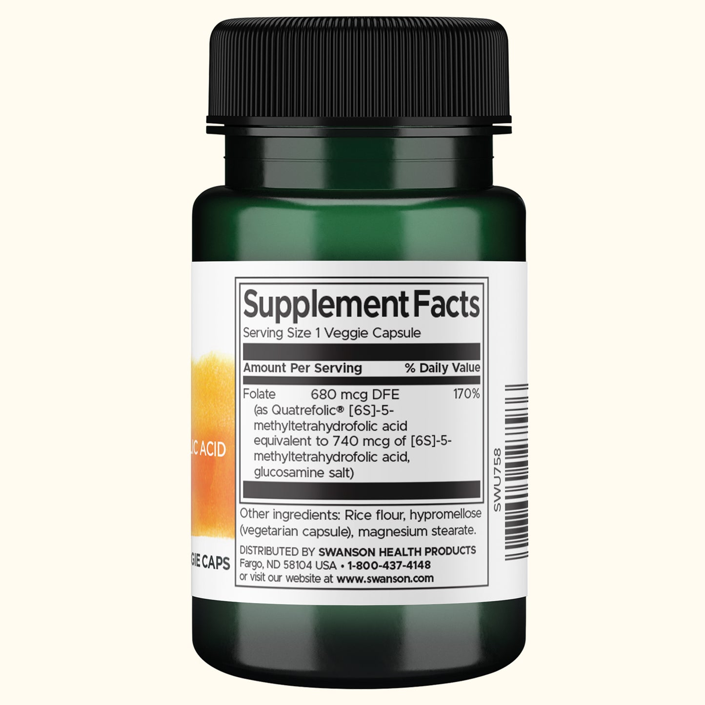 Swanson Ultra Suplemento Alimenticio Folato 400 mcg, 30 Cápsulas Vegetales