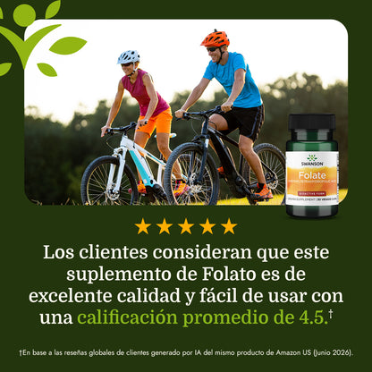 Swanson Ultra Suplemento Alimenticio Folato 400 mcg, 30 Cápsulas Vegetales