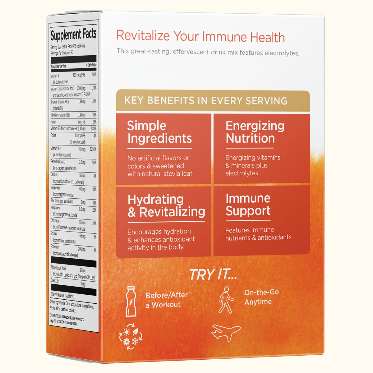 Swanson ULT Energy C con Electrolitos, 30 Sobres, Vitamina C + Minerales, Non‑GMO, Certificado GMP