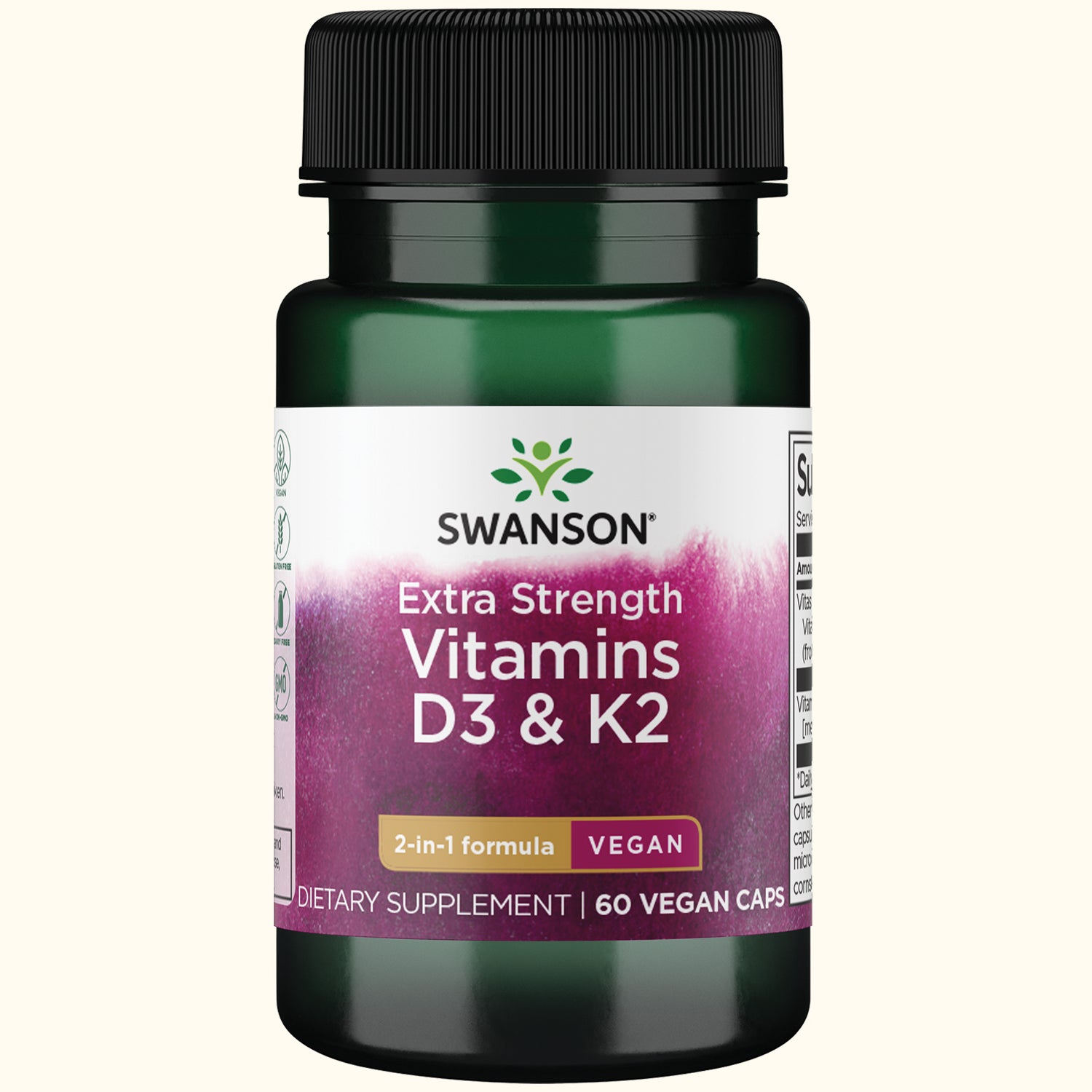 Swanson Vitaminas D3 & K2 de Máxima Potencia- 5,000 UI y 100 Mcg,  60 cápsulas