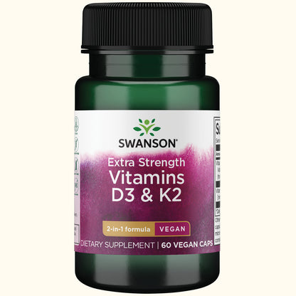 Swanson Vitaminas D3 & K2 de Máxima Potencia- 5,000 UI y 100 Mcg,  60 cápsulas