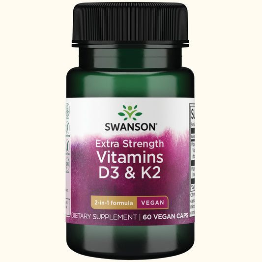 Swanson Vitaminas D3 & K2 de Máxima Potencia- 5,000 UI y 100 Mcg,  60 cápsulas