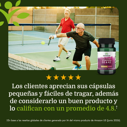 Swanson Vitaminas D3 & K2 de Máxima Potencia- 5,000 UI y 100 Mcg,  60 cápsulas