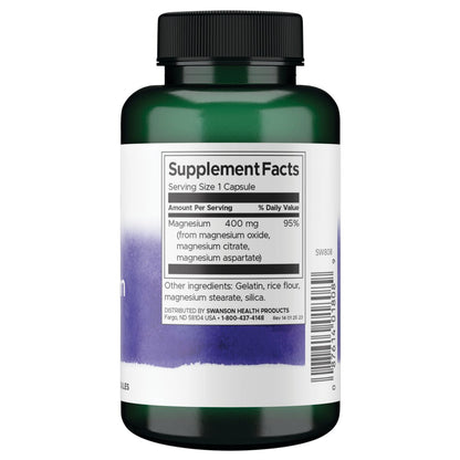 Swanson Suplemento de Complejo Triple de Magnesio 400 mg, 100 Cápsulas