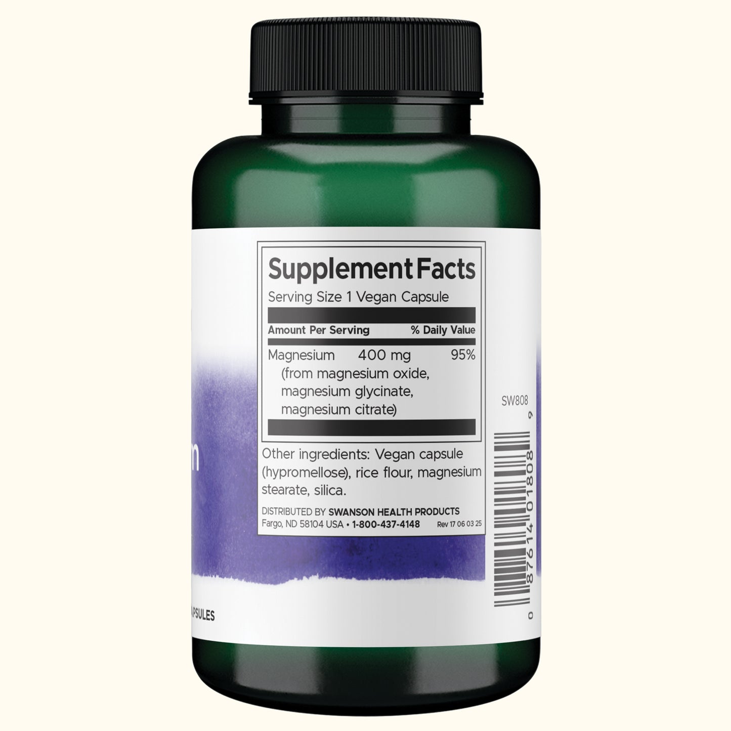 Swanson Suplemento de Complejo Triple de Magnesio 400 mg, 100 Cápsulas