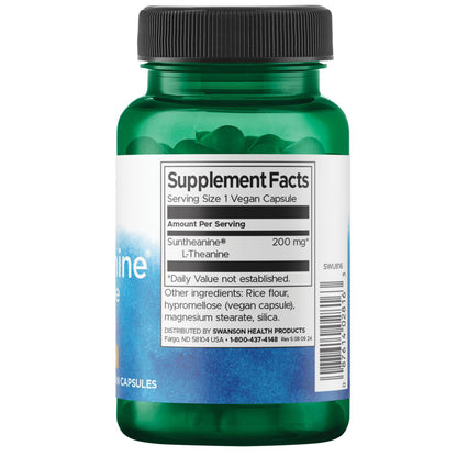 Swanson Suplemento de L-teanina de Doble Potencia de Suntheanine 200 mg, 60 cápsulas