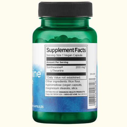 Swanson Suplemento de L-teanina de Doble Potencia de Suntheanine 200 mg, 60 cápsulas
