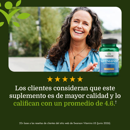 Swanson Suplemento de L-teanina de Doble Potencia de Suntheanine 200 mg, 60 cápsulas