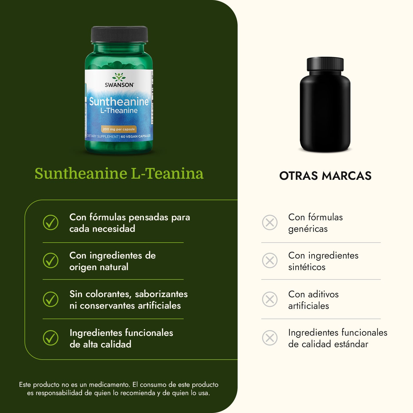 Swanson Suplemento de L-teanina de Doble Potencia de Suntheanine 200 mg, 60 cápsulas