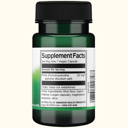 Swanson Suplemento PQQ (Pirroloquinolina Quinona) 20 mg, 30 Cápsulas