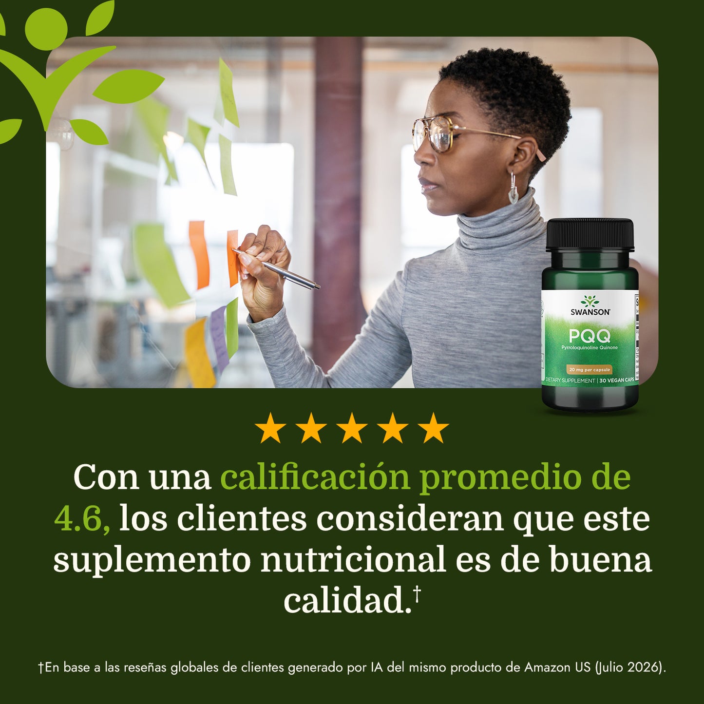 Swanson Suplemento PQQ (Pirroloquinolina Quinona) 20 mg, 30 Cápsulas