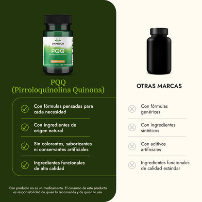 Swanson Suplemento PQQ (Pirroloquinolina Quinona) 20 mg, 30 Cápsulas