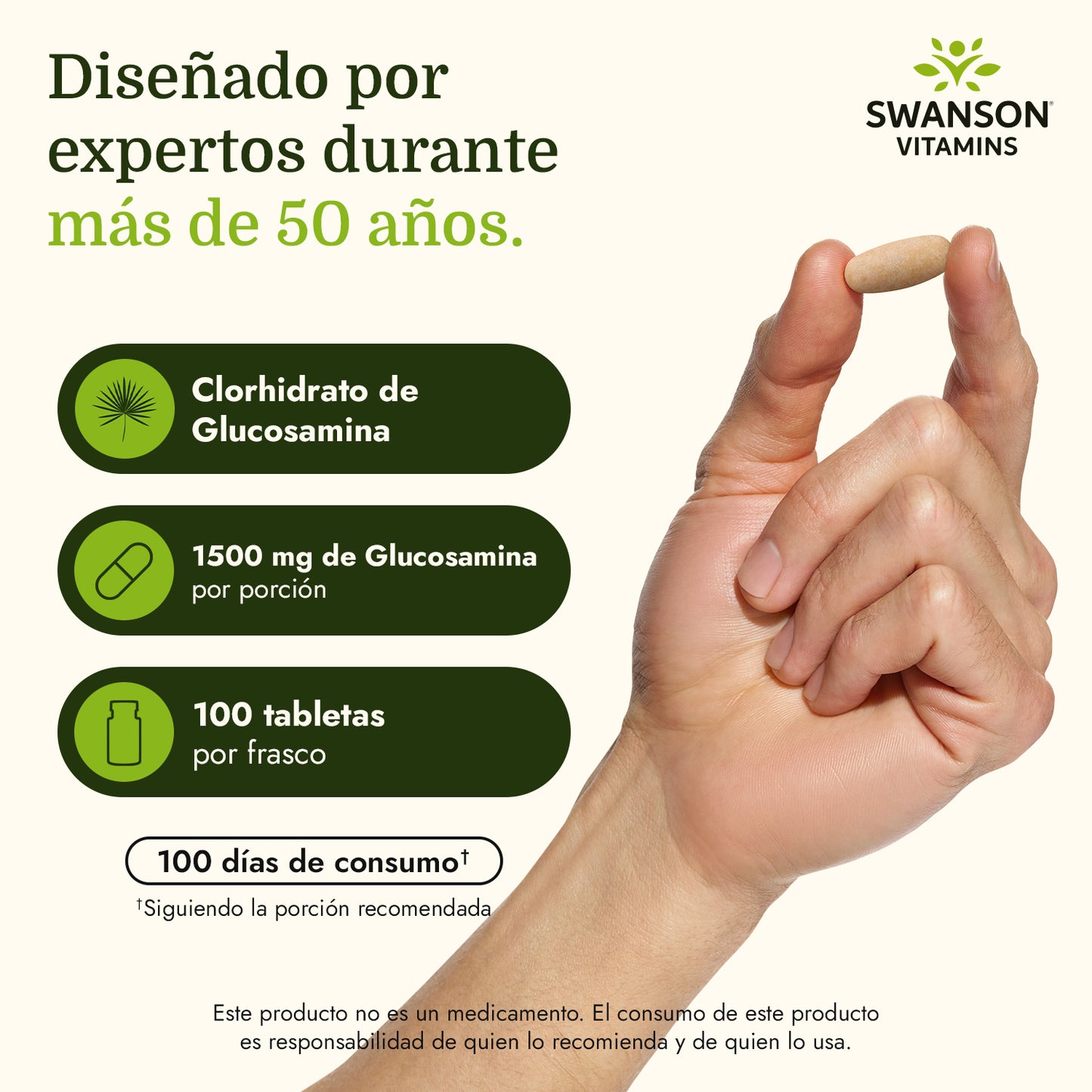 Swanson Suplemento de Clorhidrato de glucosamina 1500mg, 100 tabletas