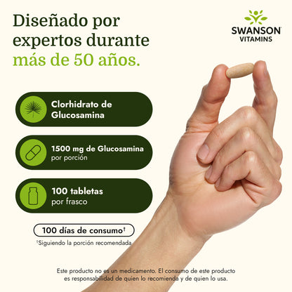 Swanson Suplemento de Clorhidrato de glucosamina 1500mg, 100 tabletas