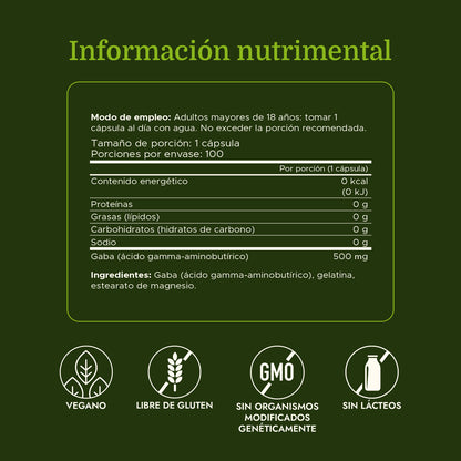 Swanson Suplemento de Gaba 500 mg, 100 Cápsulas