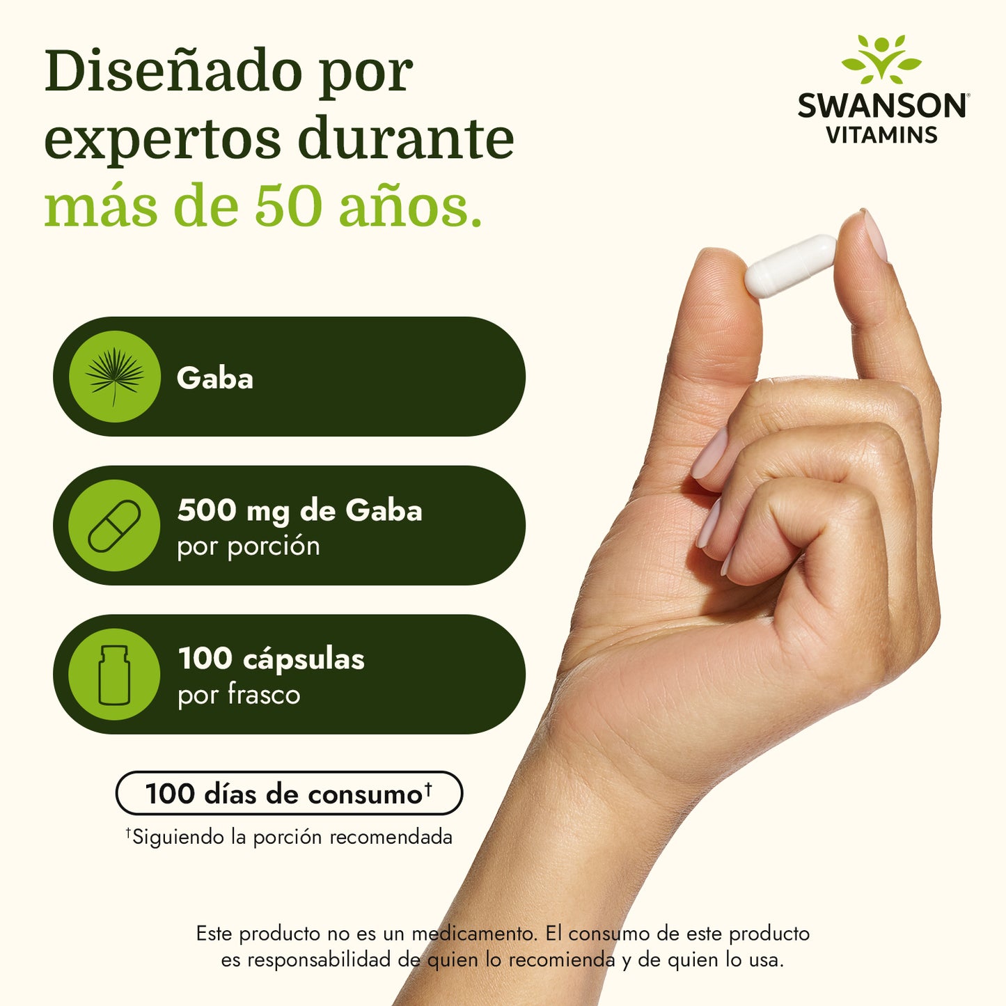 Swanson Suplemento de Gaba 500 mg, 100 Cápsulas
