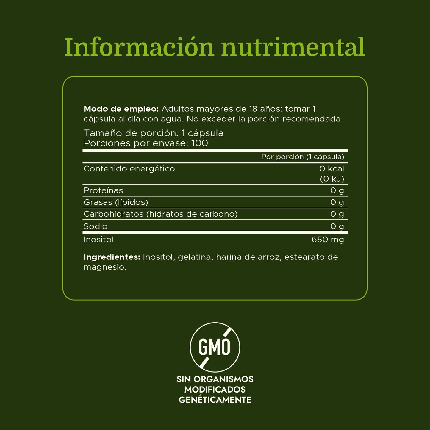 Swanson Suplemento de Inositol 650 mg, 100 Cápsulas