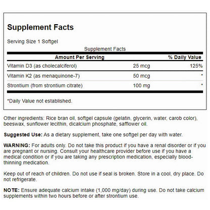 Swanson Vitamina D3 + K2 + Estroncio, 60 cápsulas