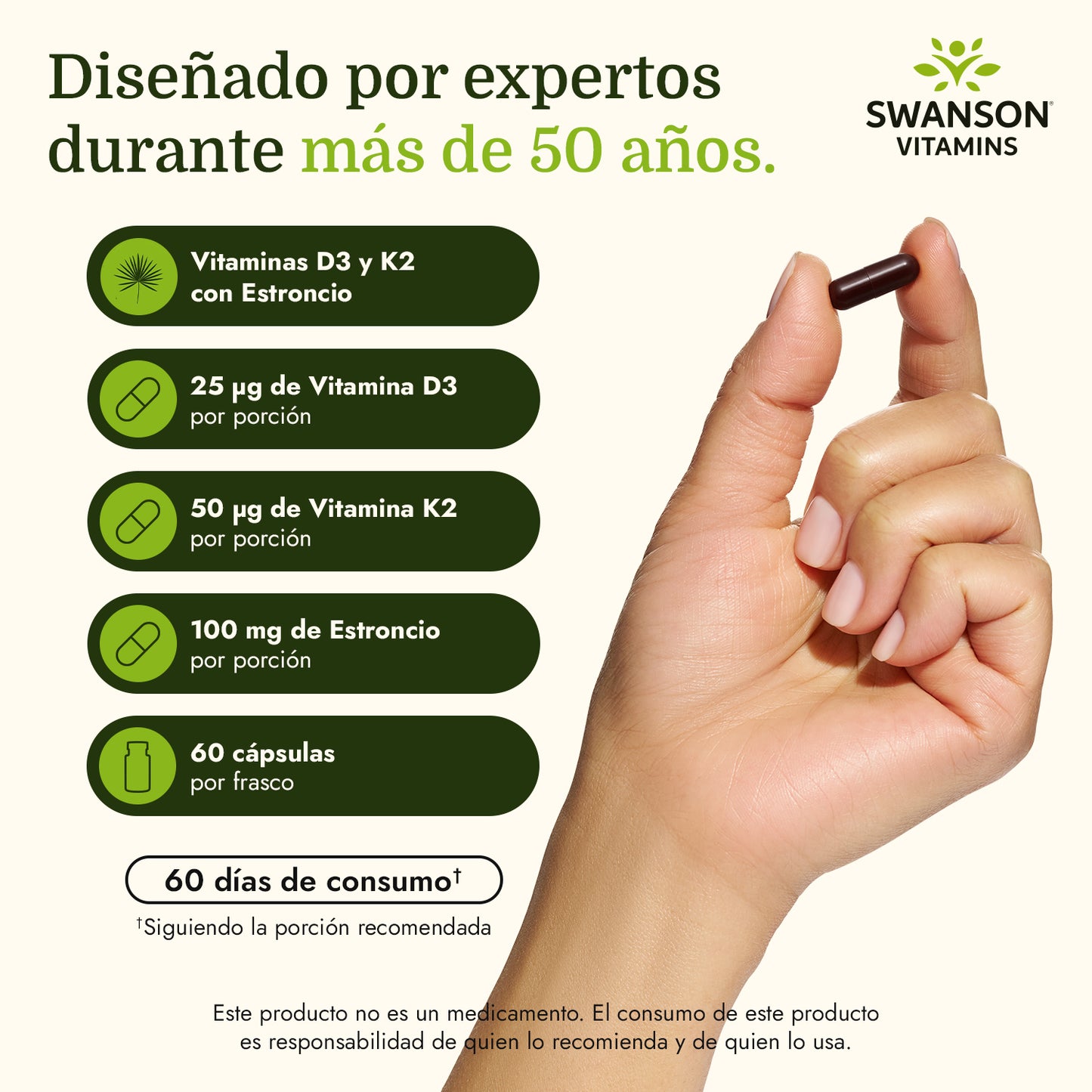 Swanson Vitamina D3 + K2 + Estroncio, 60 cápsulas