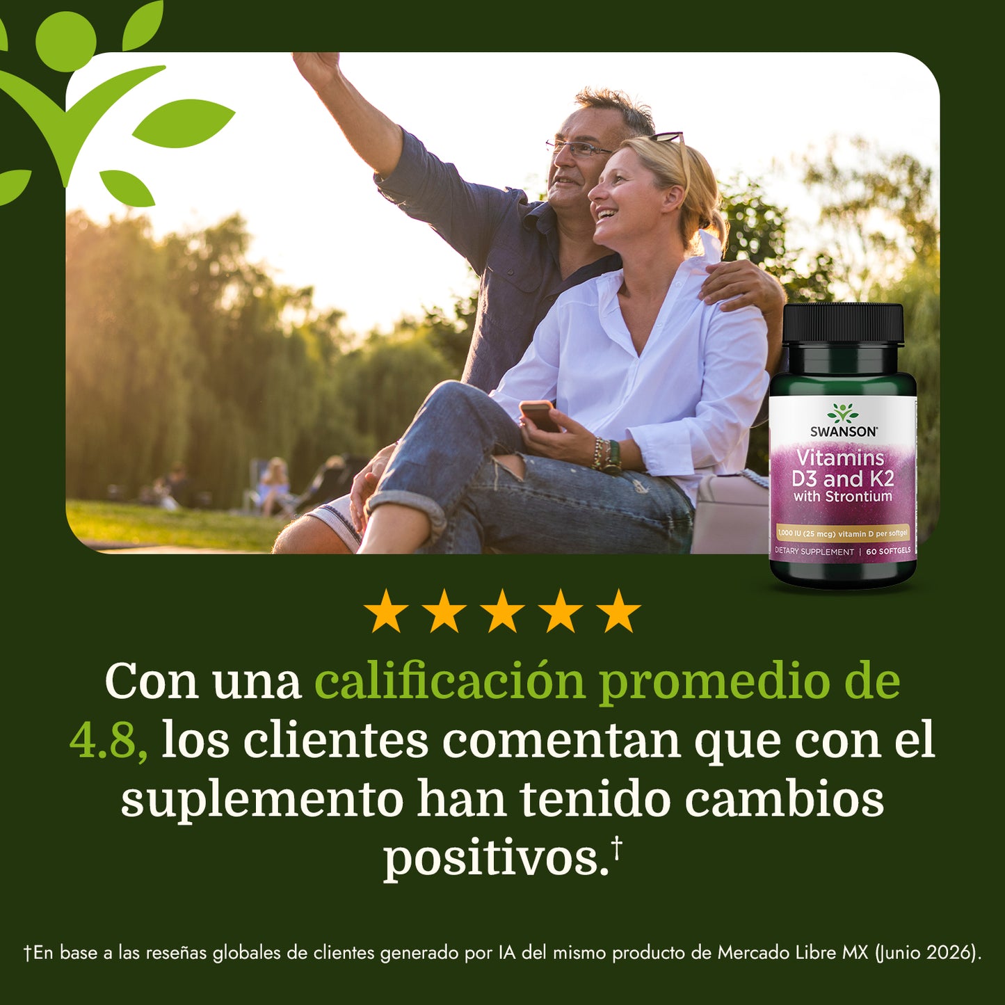 Swanson Vitamina D3 + K2 + Estroncio, 60 cápsulas