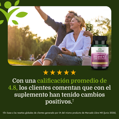 Swanson Vitamina D3 + K2 + Estroncio, 60 cápsulas