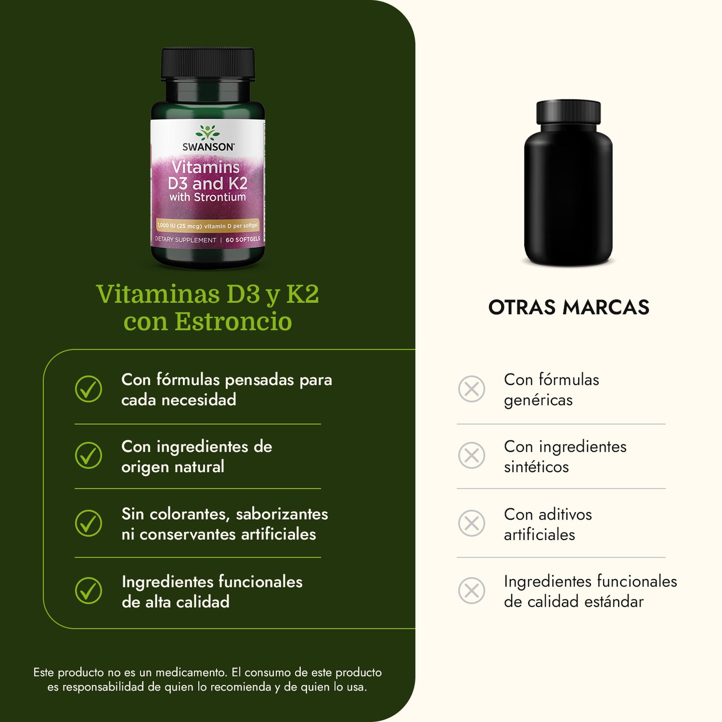 Swanson Vitamina D3 + K2 + Estroncio, 60 cápsulas