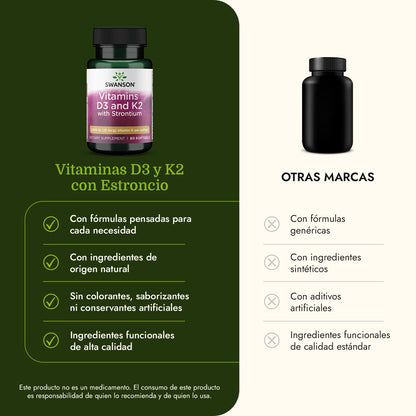 Swanson Vitamina D3 + K2 + Estroncio, 60 cápsulas