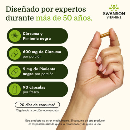 Swanson Suplemento de Cúrcuma y pimienta negra, 90 cápsulas