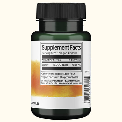 Swanson Biotina (Vitamina B7) 5000 mcg, 100 Cápsulas