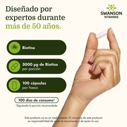 Swanson Biotina (Vitamina B7) 5000 mcg, 100 Cápsulas