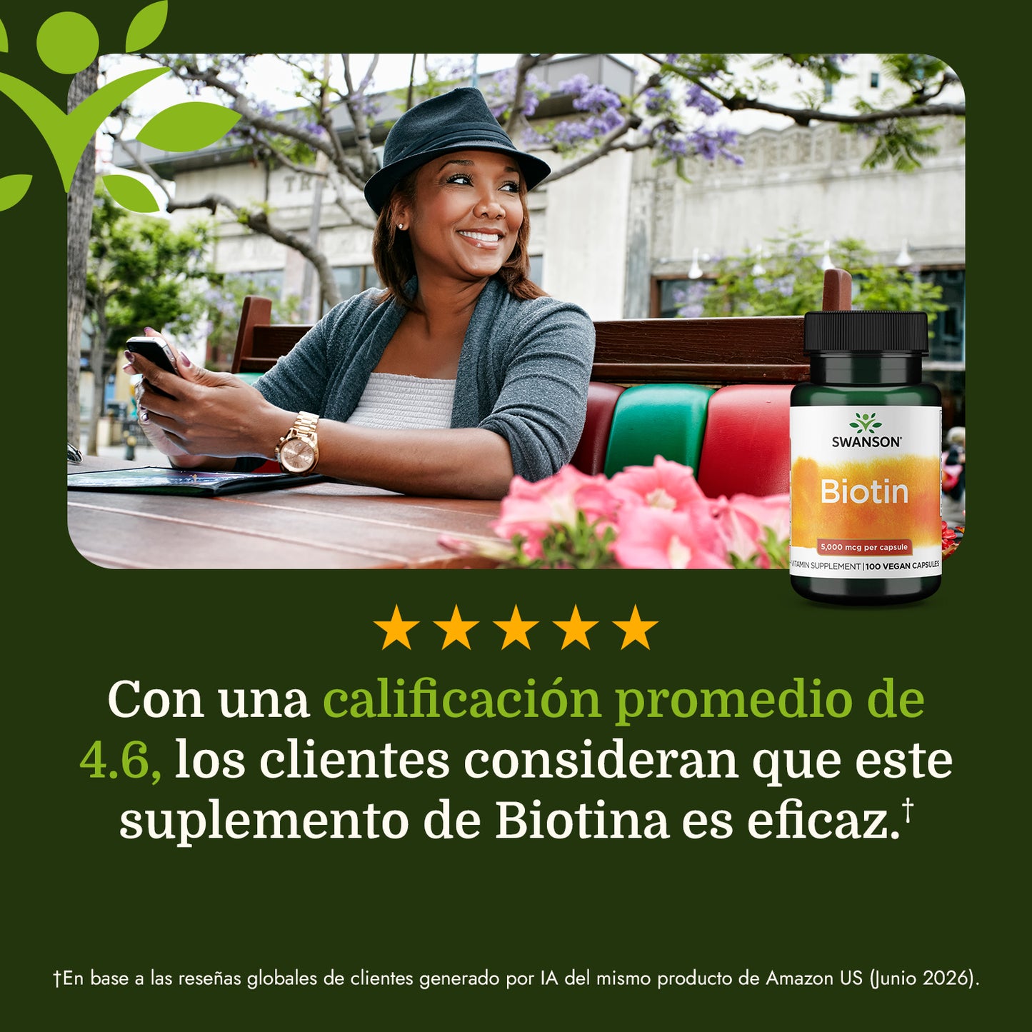 Swanson Biotina (Vitamina B7) 5000 mcg, 100 Cápsulas