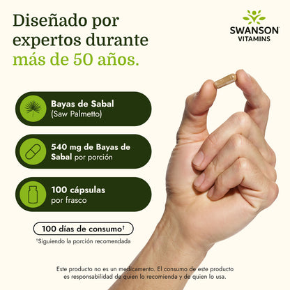 Swanson Suplemento Saw Palmetto 540mg, 100 Cápsulas