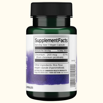Swanson Suplemento Picolinato de Cromo 200mcg, 100 capsules