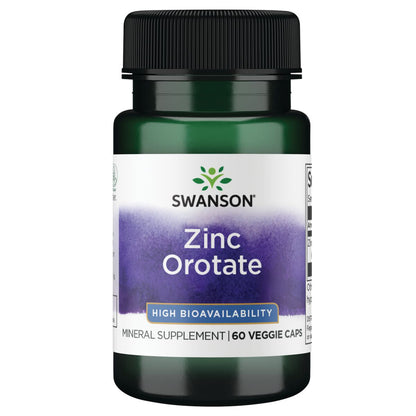 Swanson Suplemento de Orotato de zinc - Alta biodisponibilidad 10 mg, 60 cápsulas
