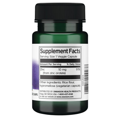 Swanson Suplemento de Orotato de zinc - Alta biodisponibilidad 10 mg, 60 cápsulas