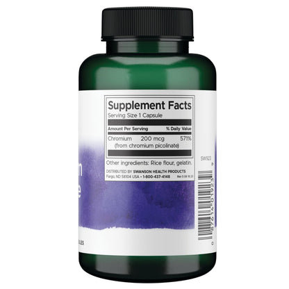 Swanson Suplemento de Picolinato de Cromo 200mcg, 200 cápsulas
