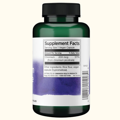 Swanson Suplemento de Picolinato de Cromo 200mcg, 200 cápsulas