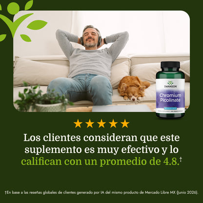 Swanson Suplemento de Picolinato de Cromo 200mcg, 200 cápsulas