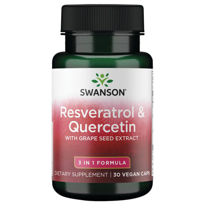 Swanson Suplemento Resveratrol y quercetina con extracto de semilla de uva: fórmula 3 en 1 - 30 cápsulas