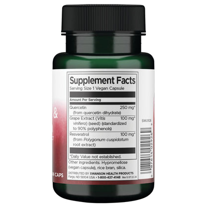 Swanson - Resveratrol y quercetina con extracto de semilla de uva: fórmula 3 en 1 - 30 cápsulas