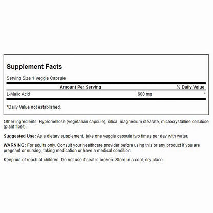 Swanson Suplemento de Ácido Málico 600 mg, 100 cápsulas