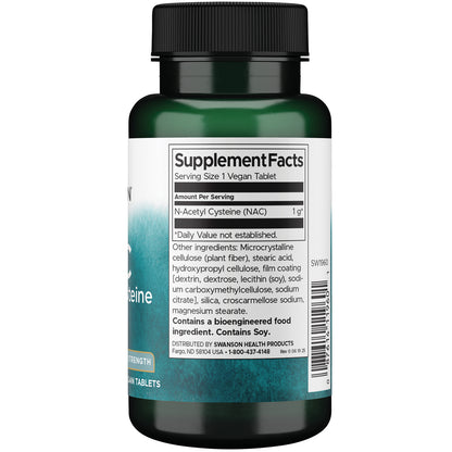Swanson Suplemento NAC (N-Acetilcisteína) Extra Strength 1000 mg, 60 Tabletas