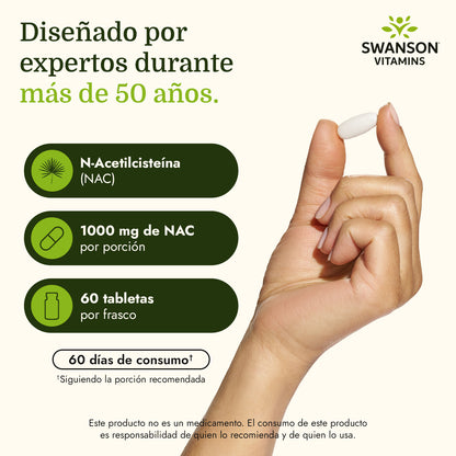 Swanson Suplemento NAC (N-Acetilcisteína) Extra Strength 1000 mg, 60 Tabletas