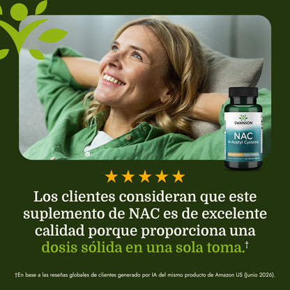 Swanson Suplemento NAC (N-Acetilcisteína) Extra Strength 1000 mg, 60 Tabletas