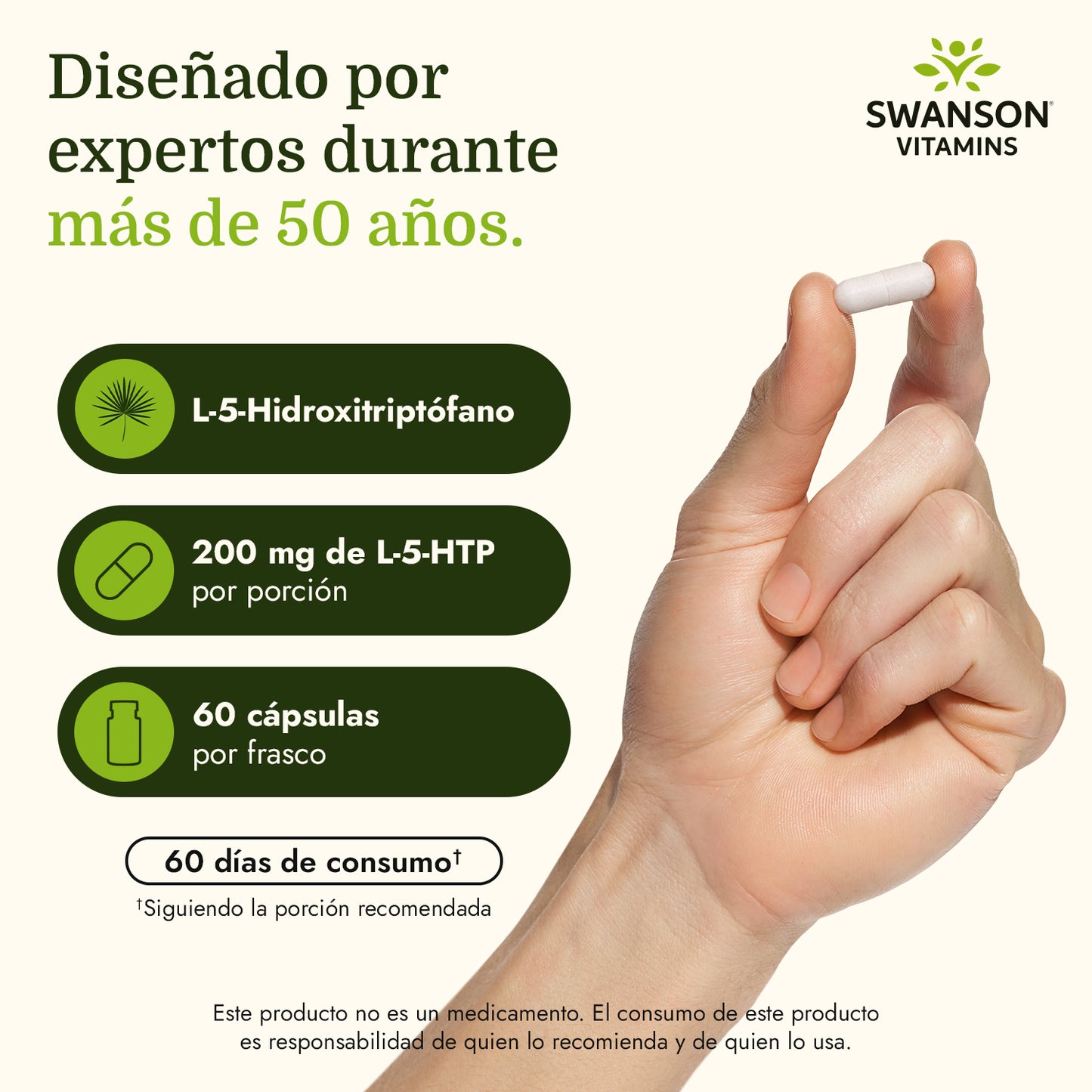 Swanson Aminoácido 5-HTP - Máxima potencia 20 0mg, 60 cápsulas