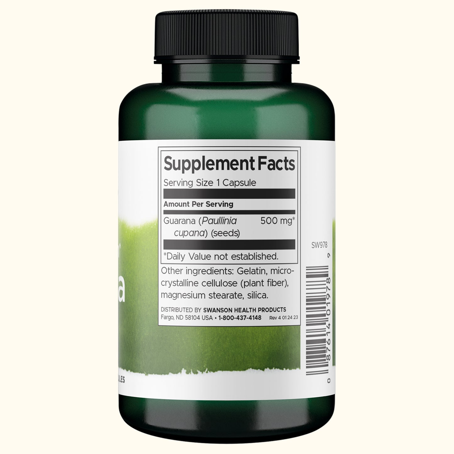 Swanson Suplemento de Guaraná 500mg, 100 cápsulas