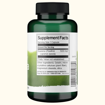 Swanson Suplemento de Guaraná 500mg, 100 cápsulas