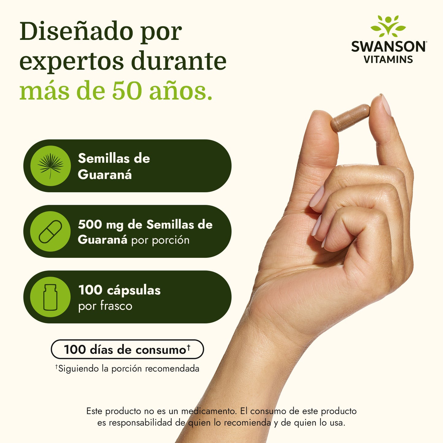 Swanson Suplemento de Guaraná 500mg, 100 cápsulas