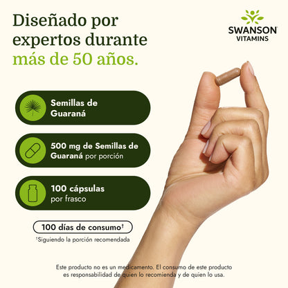 Swanson Suplemento de Guaraná 500mg, 100 cápsulas