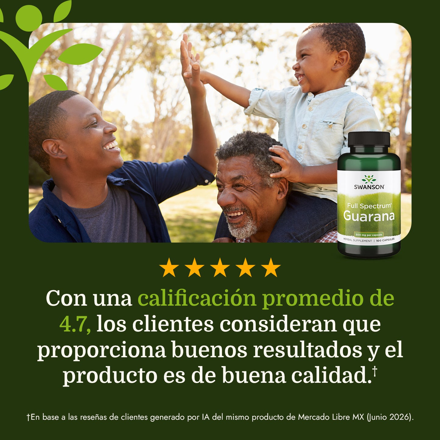 Swanson Suplemento de Guaraná 500mg, 100 cápsulas